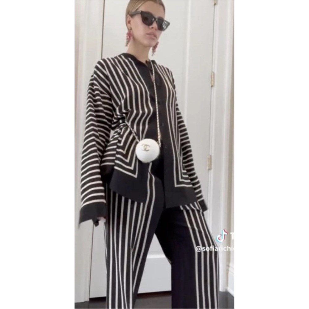 Toteme Striped Silk Crêpe de Chine Wide Leg Pants & Coordinating Top NWT - Picture 8 of 11